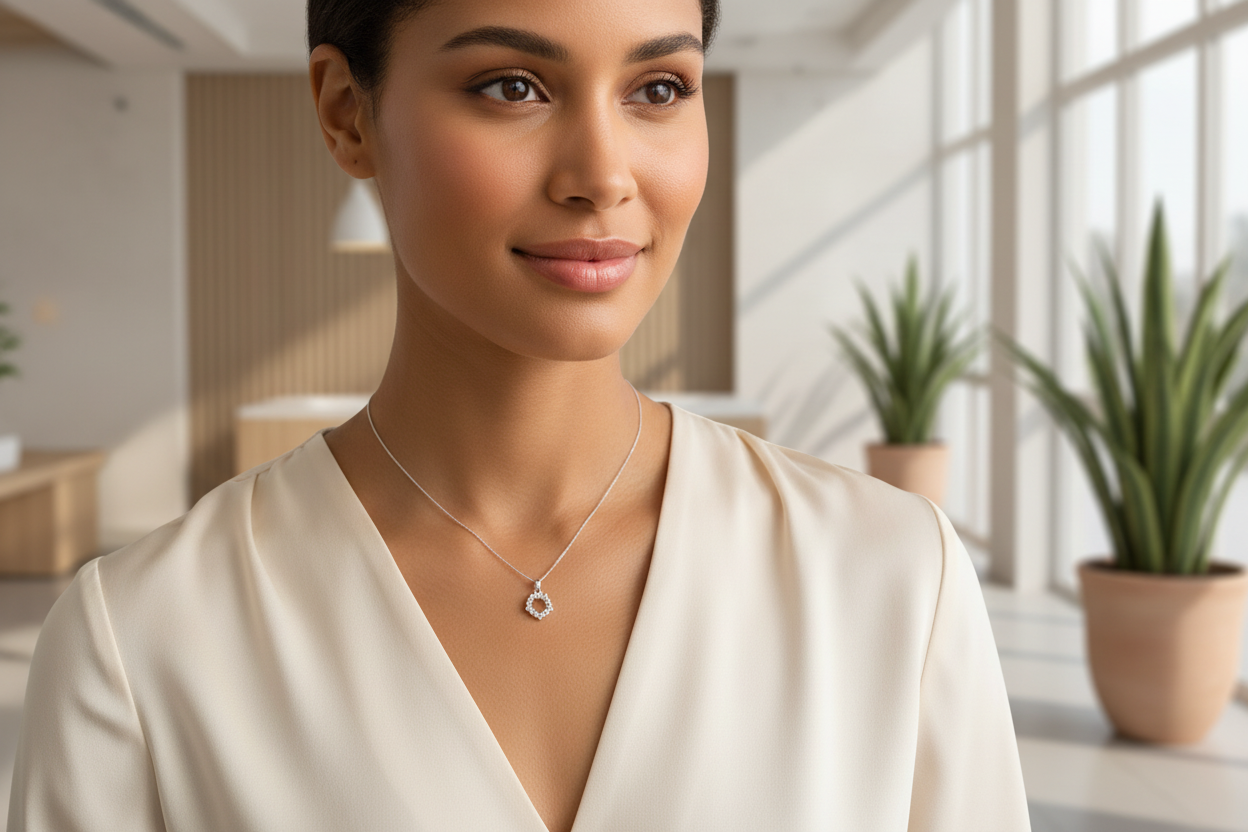 Collier vénitien argent 925 avec pendentif cercle cœur zirconium - vue portée 2 | kenvia