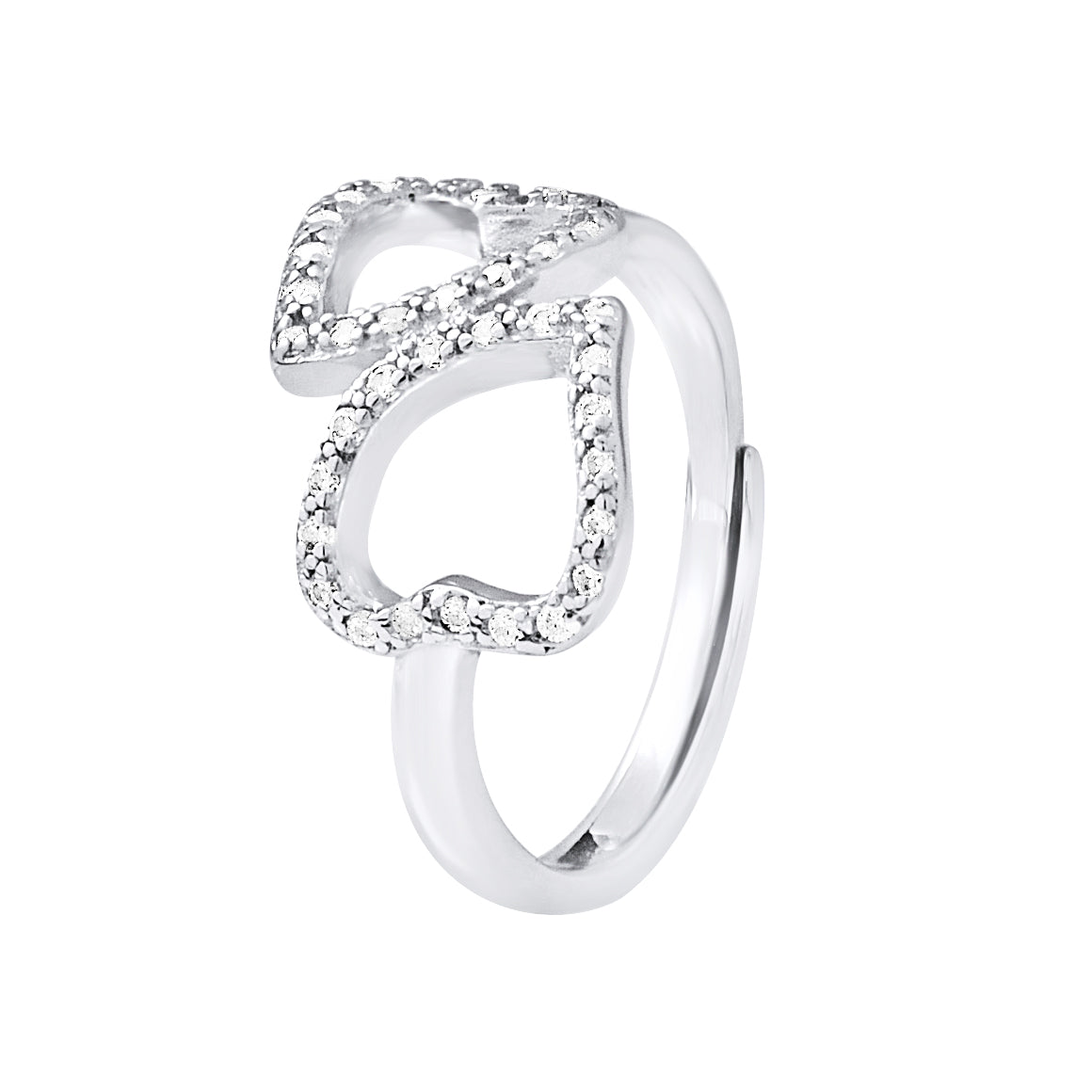 Bague double cœur en argent sterling avec pierres zirconium – vue 4 | kenvia