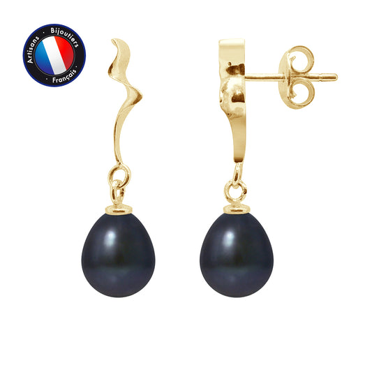 Boucles d'oreilles perle Black Tahiti 8-9mm or jaune 9K – vue principale | Perlinea Kenvia