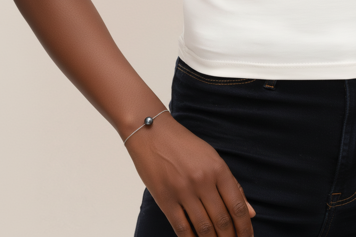 Bracelet perle Black Tahiti 8-9mm argent 925 – vue 3 | Perlinea Kenvia