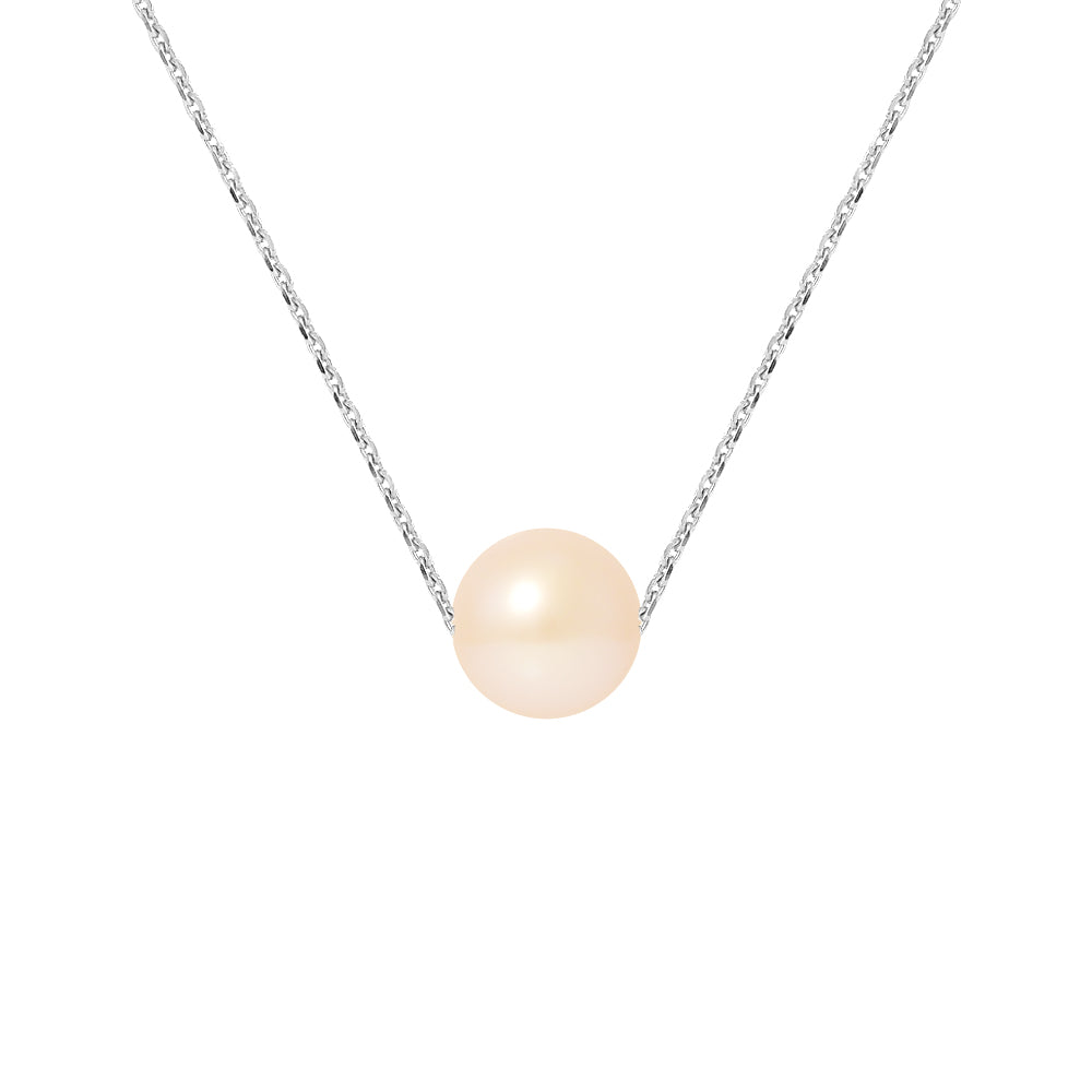 Collier perle de culture eau douce rose 8-9mm argent 925 – vue principale | Perlinea Kenvia