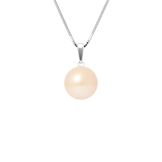 Collier perle de culture d'eau douce rose 9-10 mm, chaîne vénitienne argent 925 rhodié – kenvia