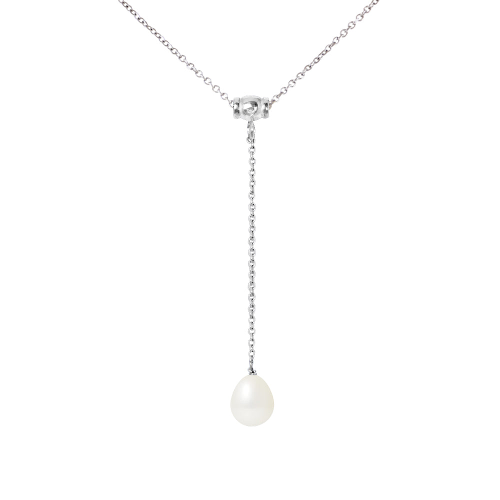 Collier cravate perle de culture d'eau douce blanche 9-10mm, chaîne vénitienne argent 925 rhodié 42cm – PERLINEA Kenvia