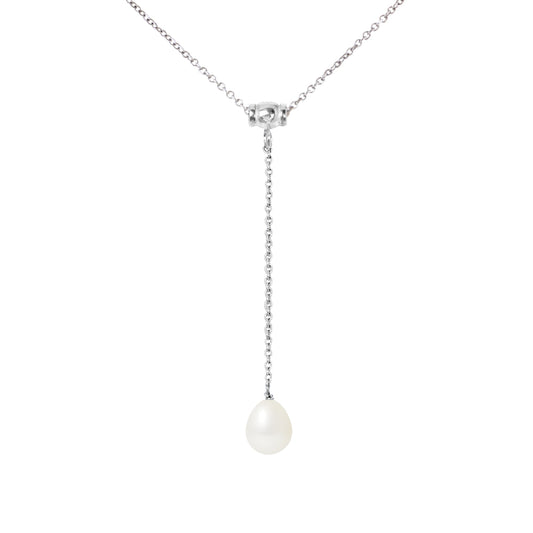 Collier cravate perle de culture d'eau douce blanche 9-10mm, chaîne vénitienne argent 925 rhodié 42cm – PERLINEA Kenvia