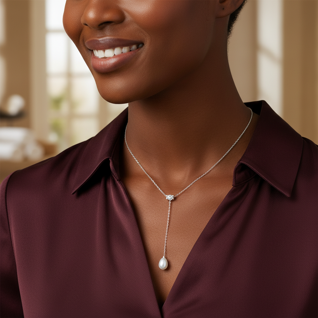 Collier perle de culture d'eau douce blanche sur femme, bijou élégant argent 925 fabrication française – PERLINEA Kenvia
