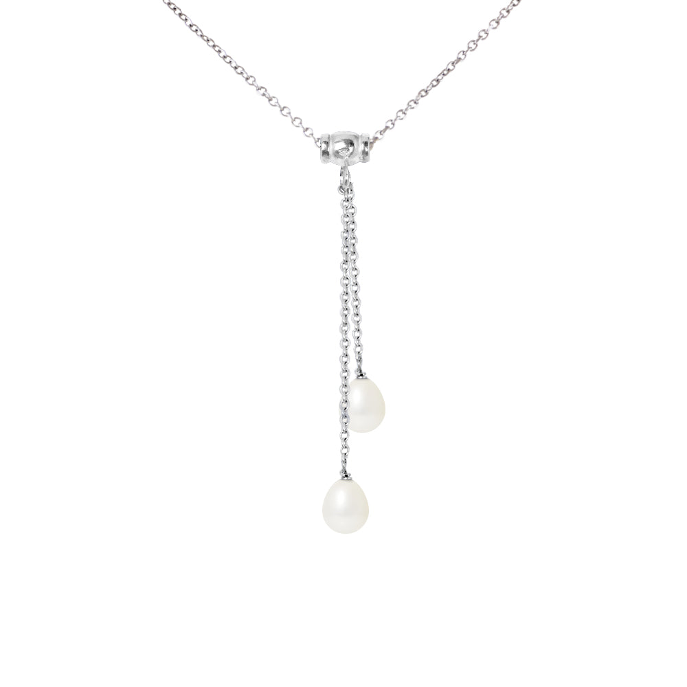 Collier PERLINEA – 2 perles de culture d'eau douce blanc naturel 7-8 mm – argent 925 rhodié – vue principale