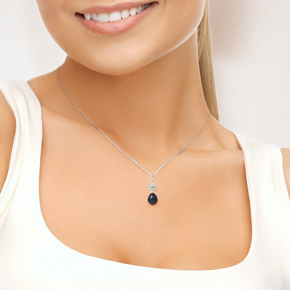 Collier perle noire Tahiti 8-9mm argent 925 – vue 2 bijou femme | Perlinea Kenvia