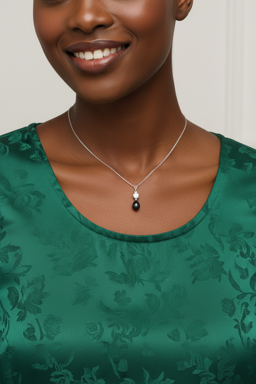 Collier perle noire Tahiti 8-9mm argent 925 – vue 3 | Perlinea Kenvia