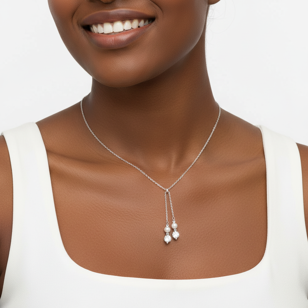 Collier DUO perles blanches 5-6mm argent 925 – vue 3 | Perlinea Kenvia