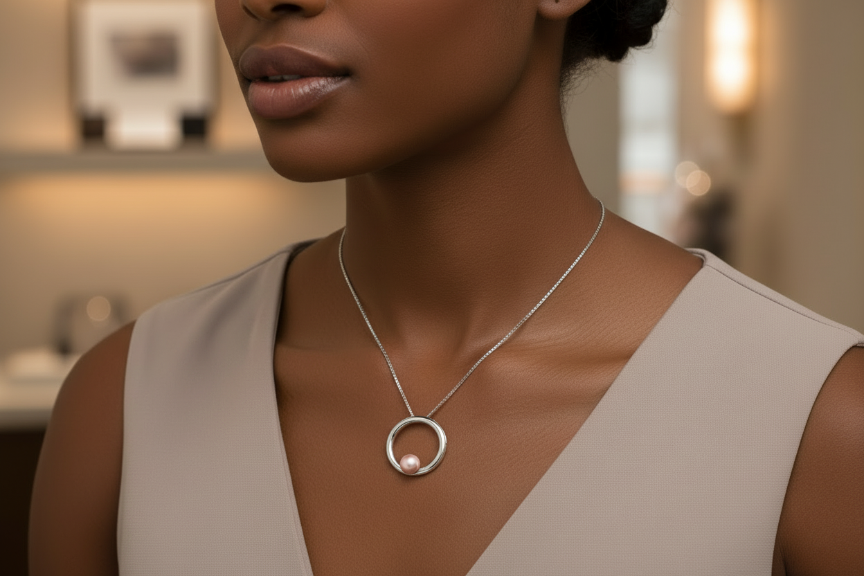 Collier cercle perle de culture rose 6-7mm argent 925 – vue 2 | Perlinea Kenvia