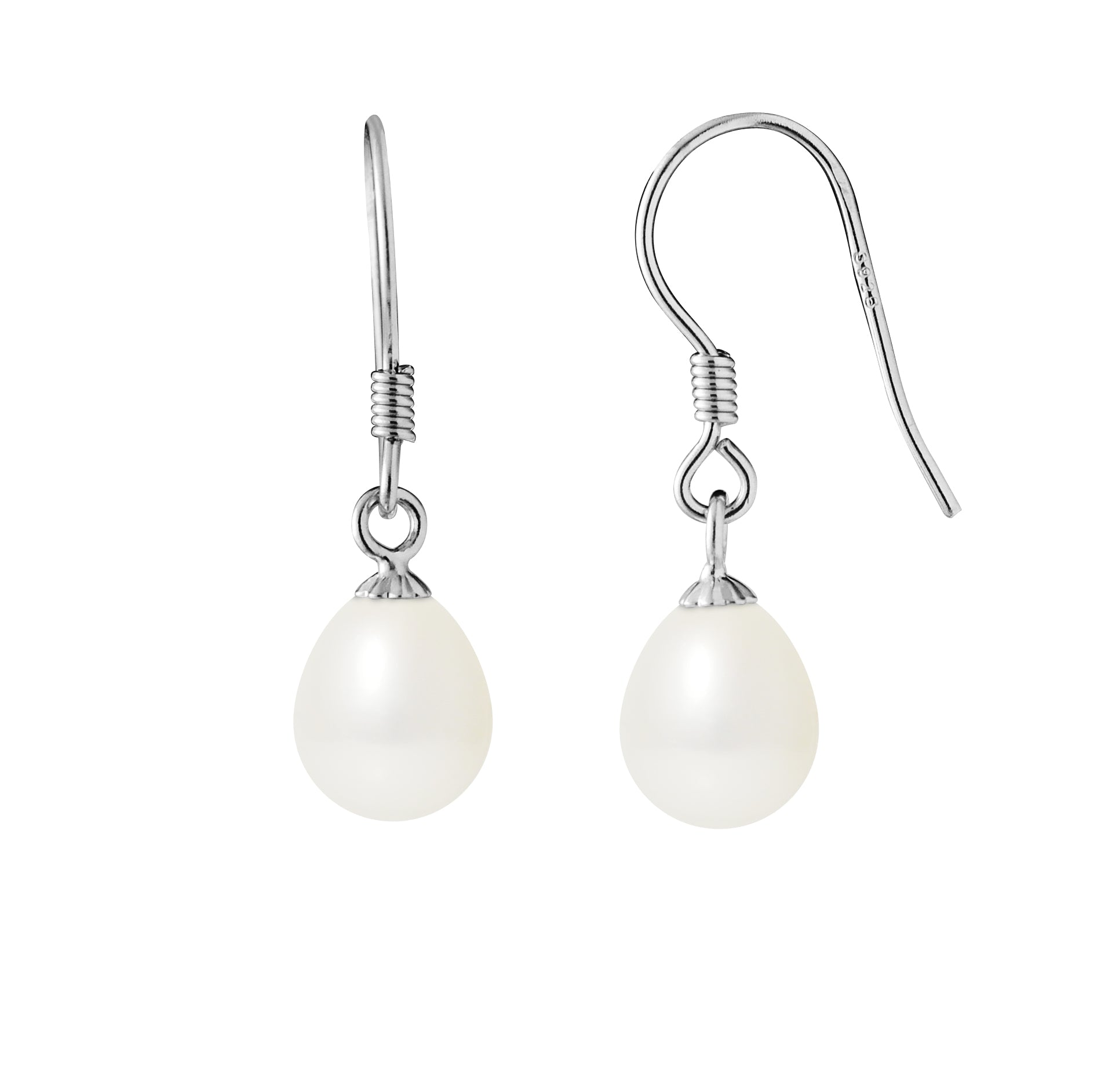 Boucles d'oreilles perles de culture blanches argent 925 – vue principale | Perlinea Kenvia