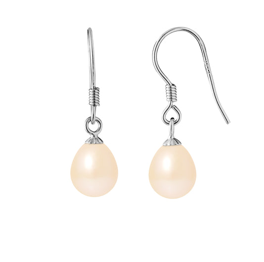 Boucles d'oreilles perles de culture d'eau douce rose crochet argent 925 rhodié – kenvia PERLINEA 
