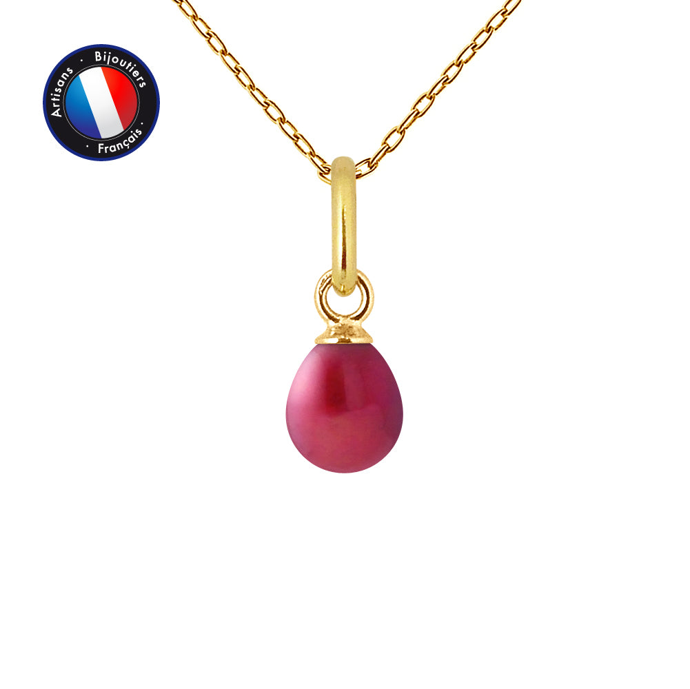 Pendentif perle de culture d'eau douce rouge cerise sur chaîne or jaune 9 carats – KENVIA
