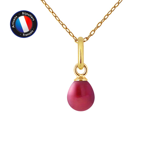 Pendentif perle de culture d'eau douce rouge cerise sur chaîne or jaune 9 carats – KENVIA