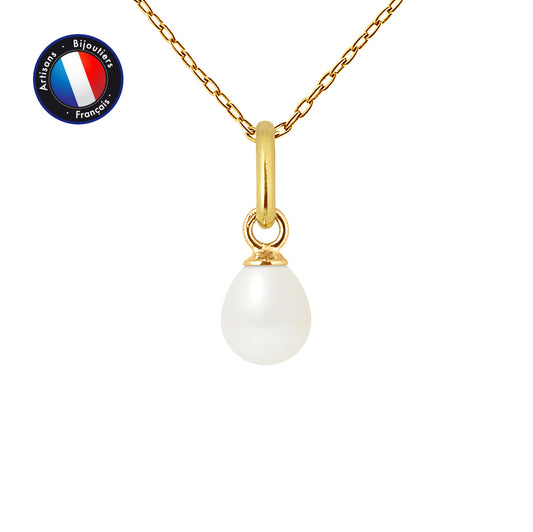 Pendentif perle de culture d'eau douce blanc naturel or jaune – Fabriqué en France | KENVIA
