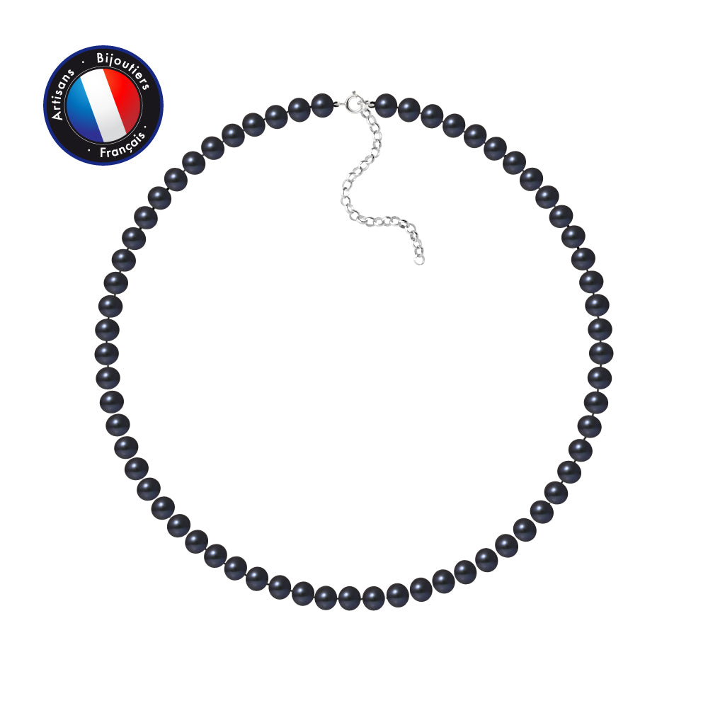 Collier perles semi-rondes Black Tahiti 6-7mm argent 925 – vue principale | Perlinea Kenvia