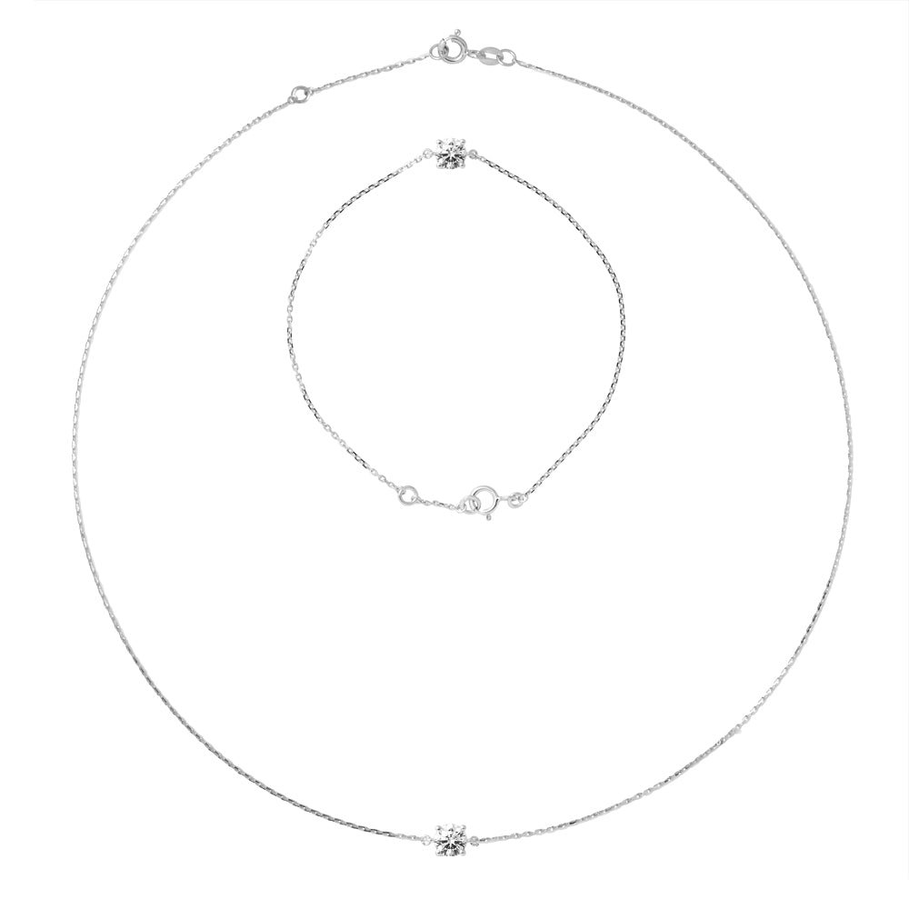 Parure collier et bracelet oxyde de zirconium 5mm serti 4 griffes – vue principale | Kenvia