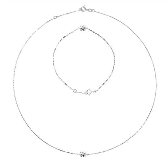 Parure collier et bracelet oxyde de zirconium 5mm serti 4 griffes – vue principale | Kenvia