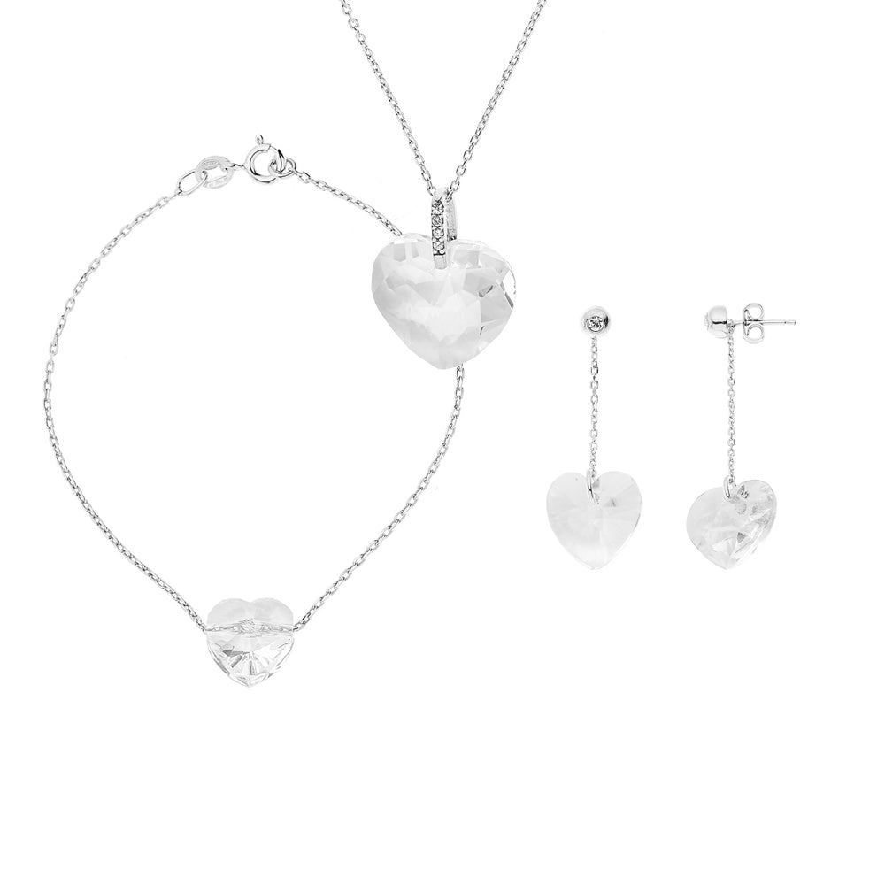 Parure complète cœur cristal Swarovski argent 925 – vue principale | Kenvia
