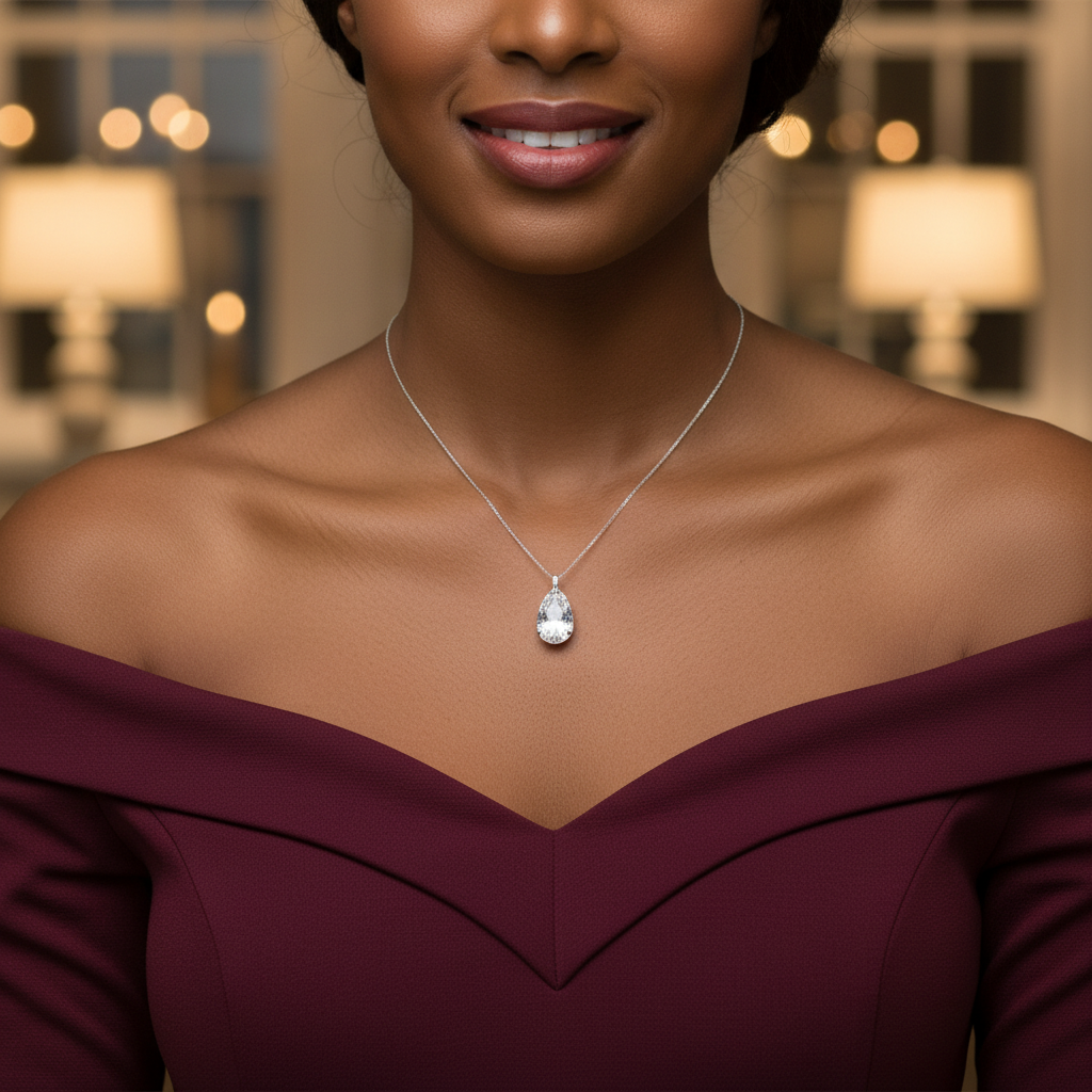 Collier pendentif goutte cristal Swarovski® porté au cou, chaîne argent 925 – Kenvia