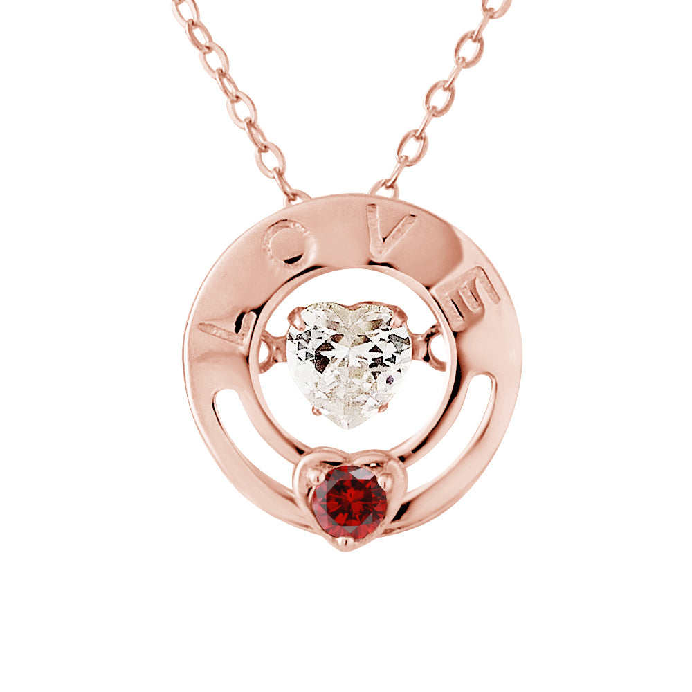 Collier CERCLE LOVE en argent 925 plaqué or rose avec cœur en oxyde de zirconium blanc et rouge | kenvia