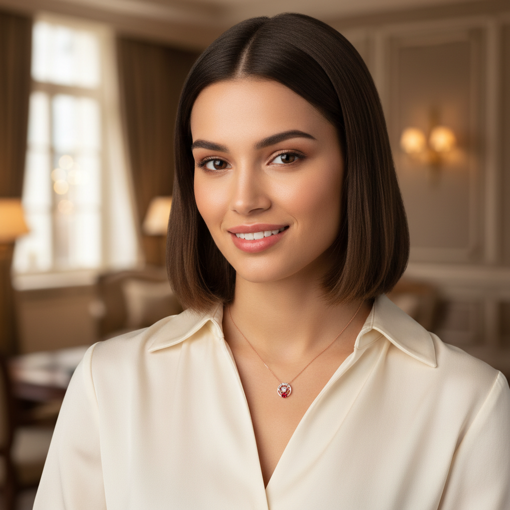 Femme portant le collier CERCLE LOVE en or rose, bijou élégant pour occasion spéciale | kenvia