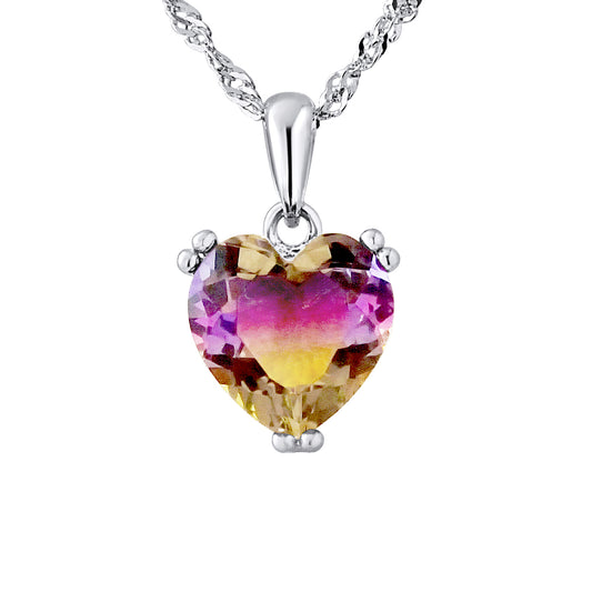 Collier cœur bicolore cristal violet et jaune en argent 925 – vue principale sur fond blanc | kenvia