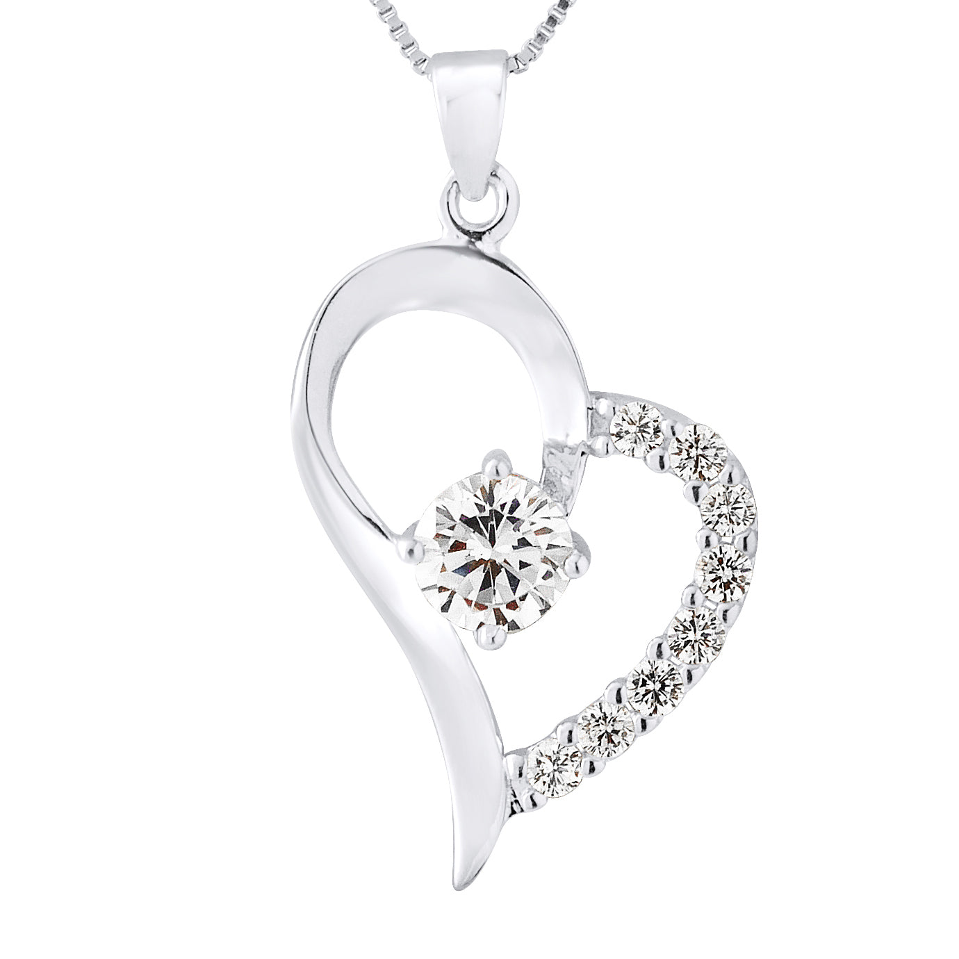 Collier cœur argent 925 cristaux synthétiques chaîne vénitienne 45cm – vue principale | Kenvia