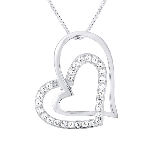 Collier pendentif cœur en argent 925 serti d'oxyde de zirconium, chaîne vénitienne 45 cm - Kenvia