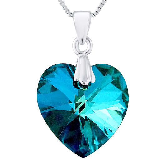 Collier cœur crystal bleu Bermuda & zirconium, chaîne vénitienne argent 925 rhodié – Kenvia

