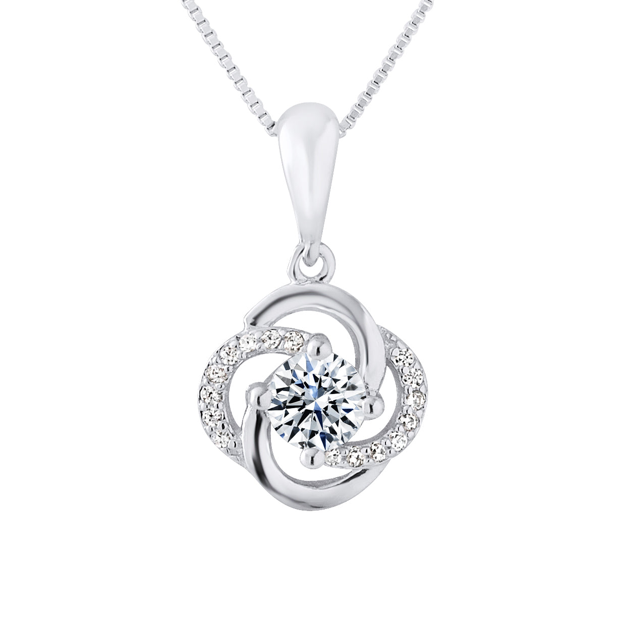 Collier fleur argent 925/1000 et oxydes de zirconium – photo produit fond blanc