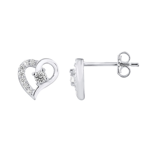 Boucles d'oreilles cœur en argent 925 et oxydes de zirconium, vue de face et de dos - Kenvia
