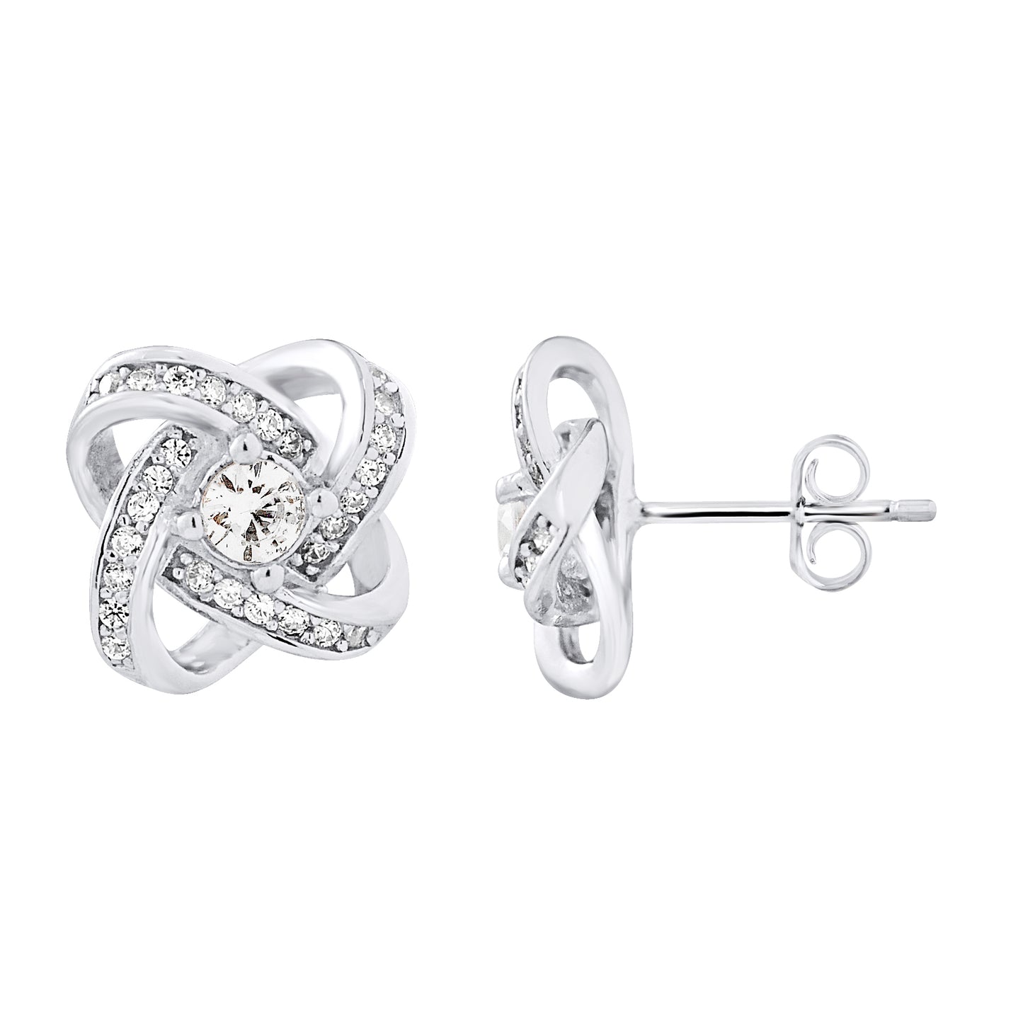 Boucles d'oreilles motif nœuds argent 925 serties de zirconium - système poussettes - KENVIA