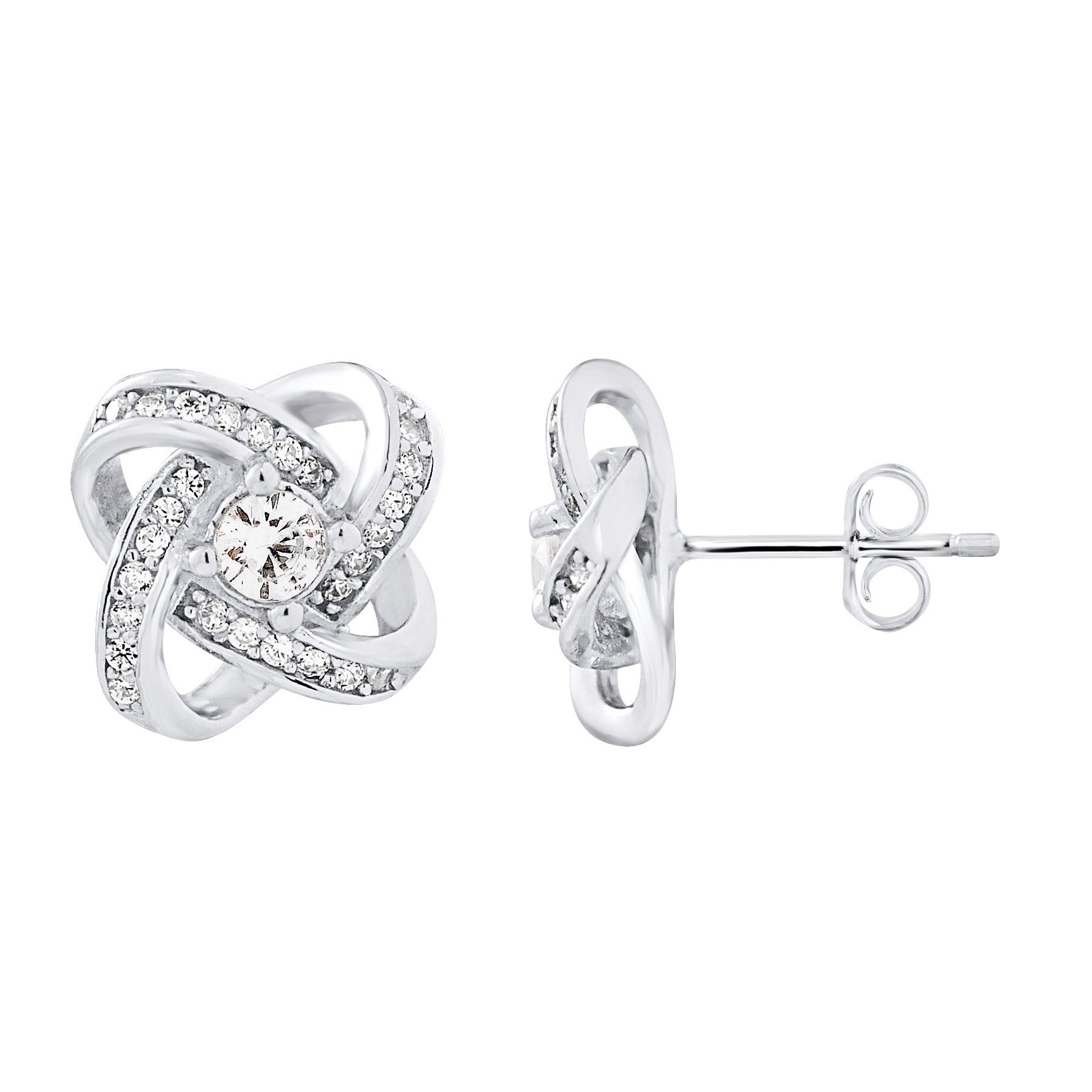Boucles d'oreilles motif nœuds argent 925 serties de zirconium - système poussettes - KENVIA