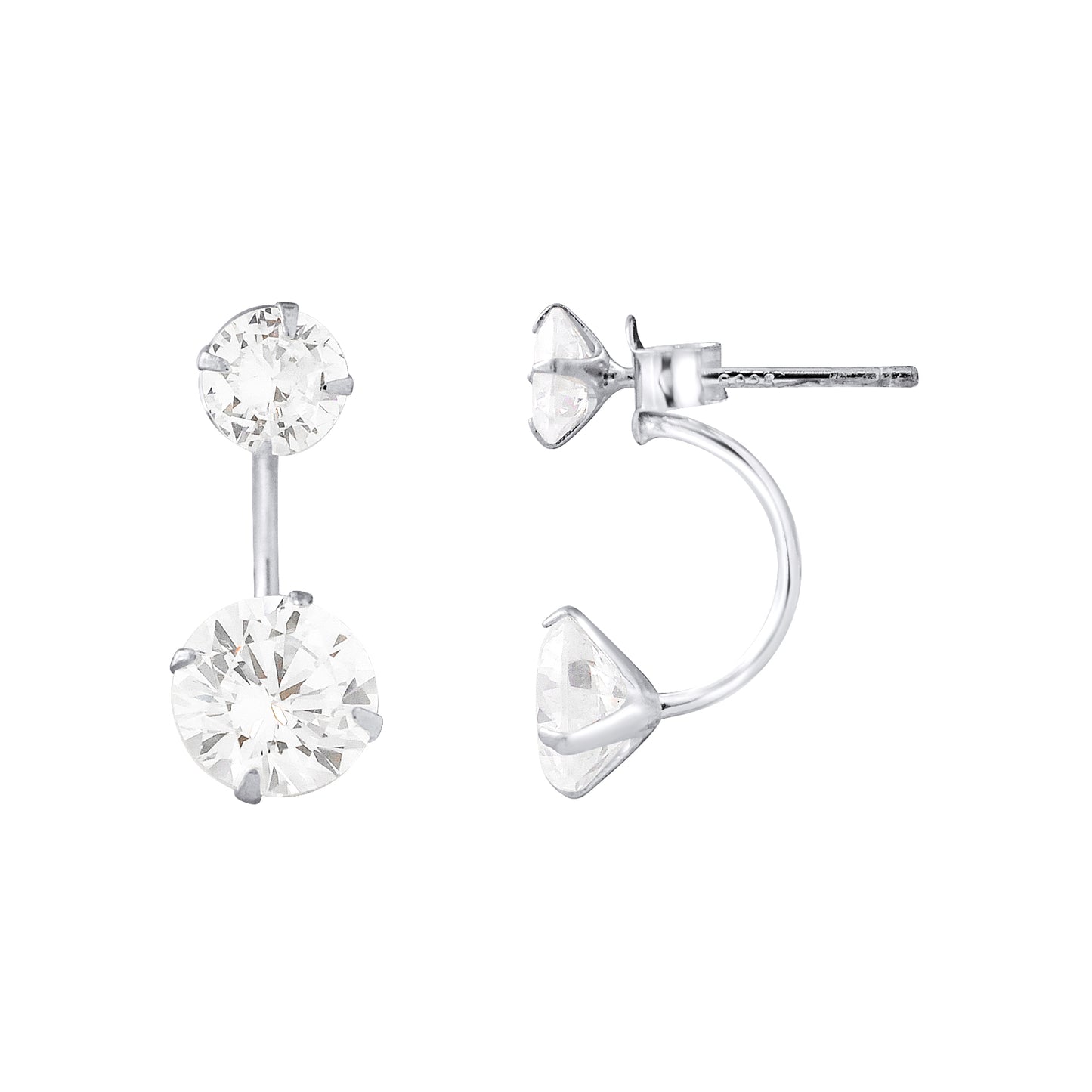 Boucles d'oreilles DUO en argent 925 avec oxydes de zirconium – vue produit fond blanc - kenvia