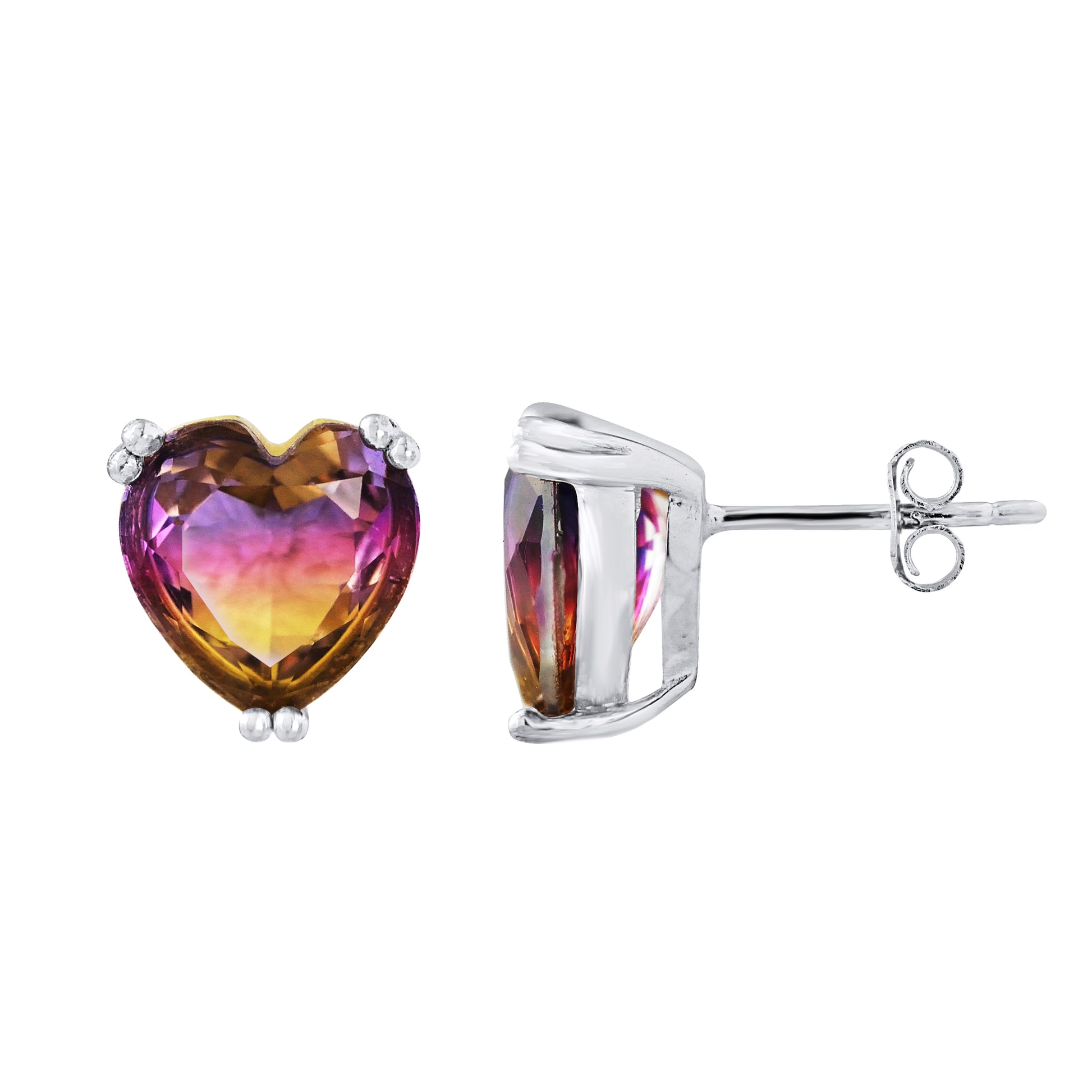 Boucles d'oreilles cœur bicolore crystal violet et jaune argent 925 - Kenvia