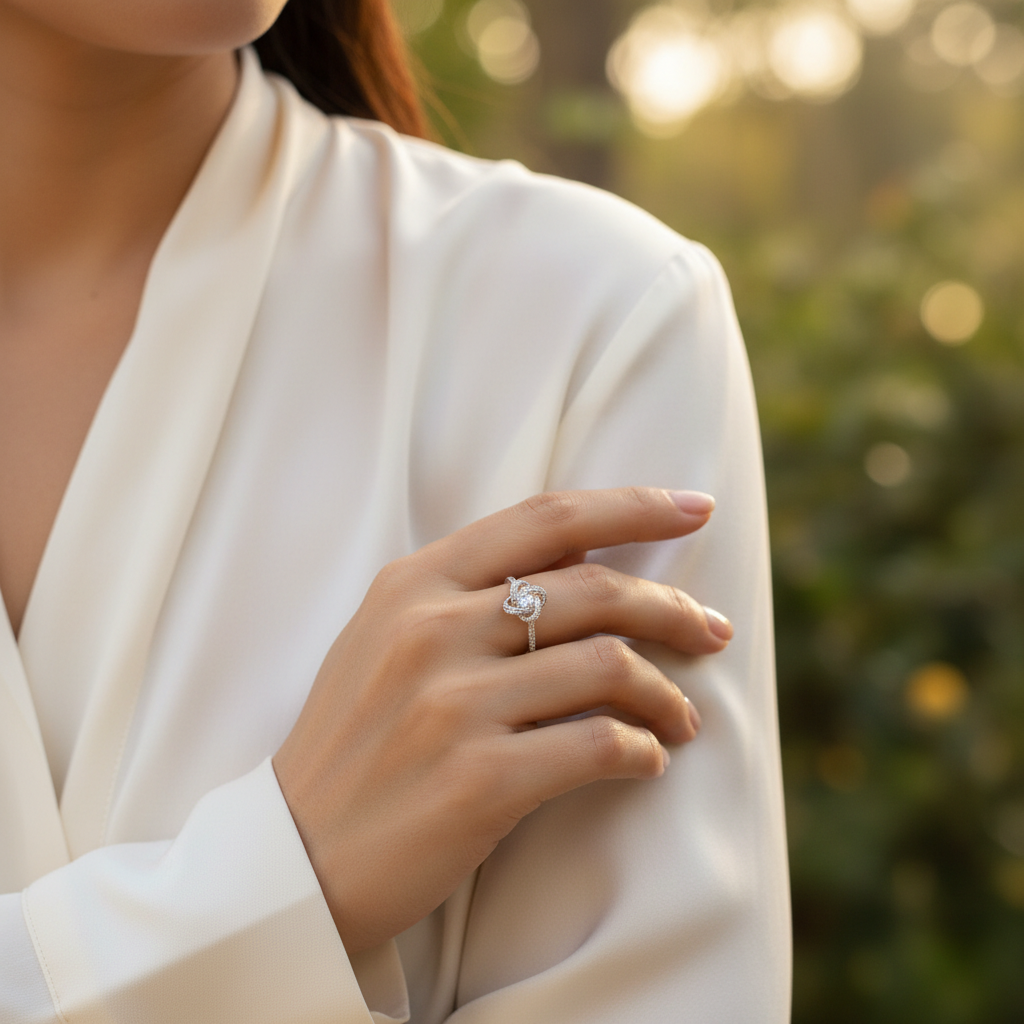 Bague Nœud argent 925 portée au doigt 1 - Beloved