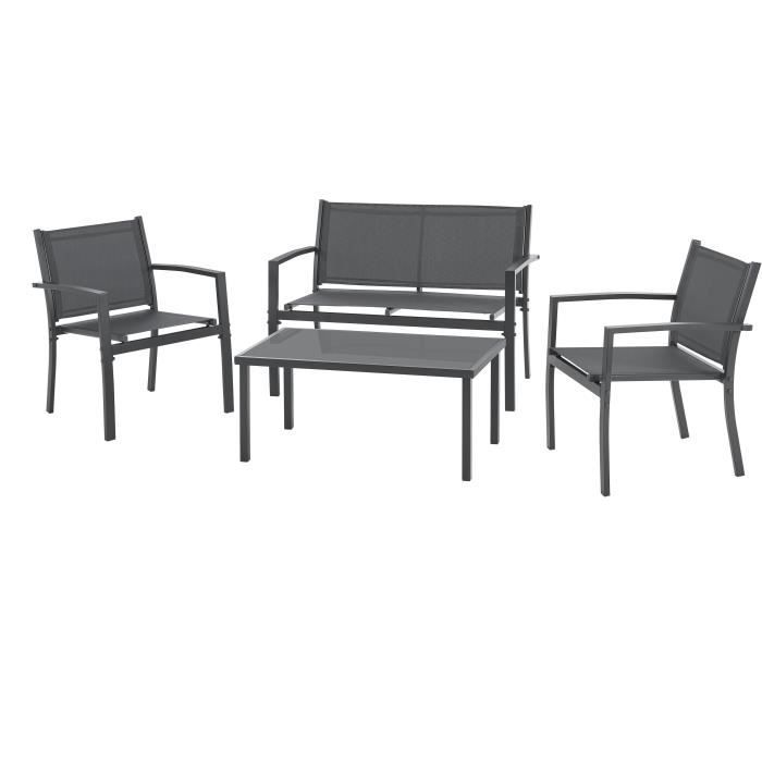 Salon de jardin acier 4 personnes gris – vue principale | Kenvia