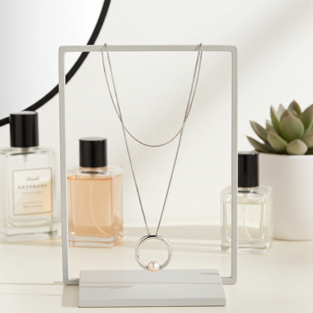 Collier cercle perle rose 6-7mm – vue lifestyle portée | Perlinea Kenvia