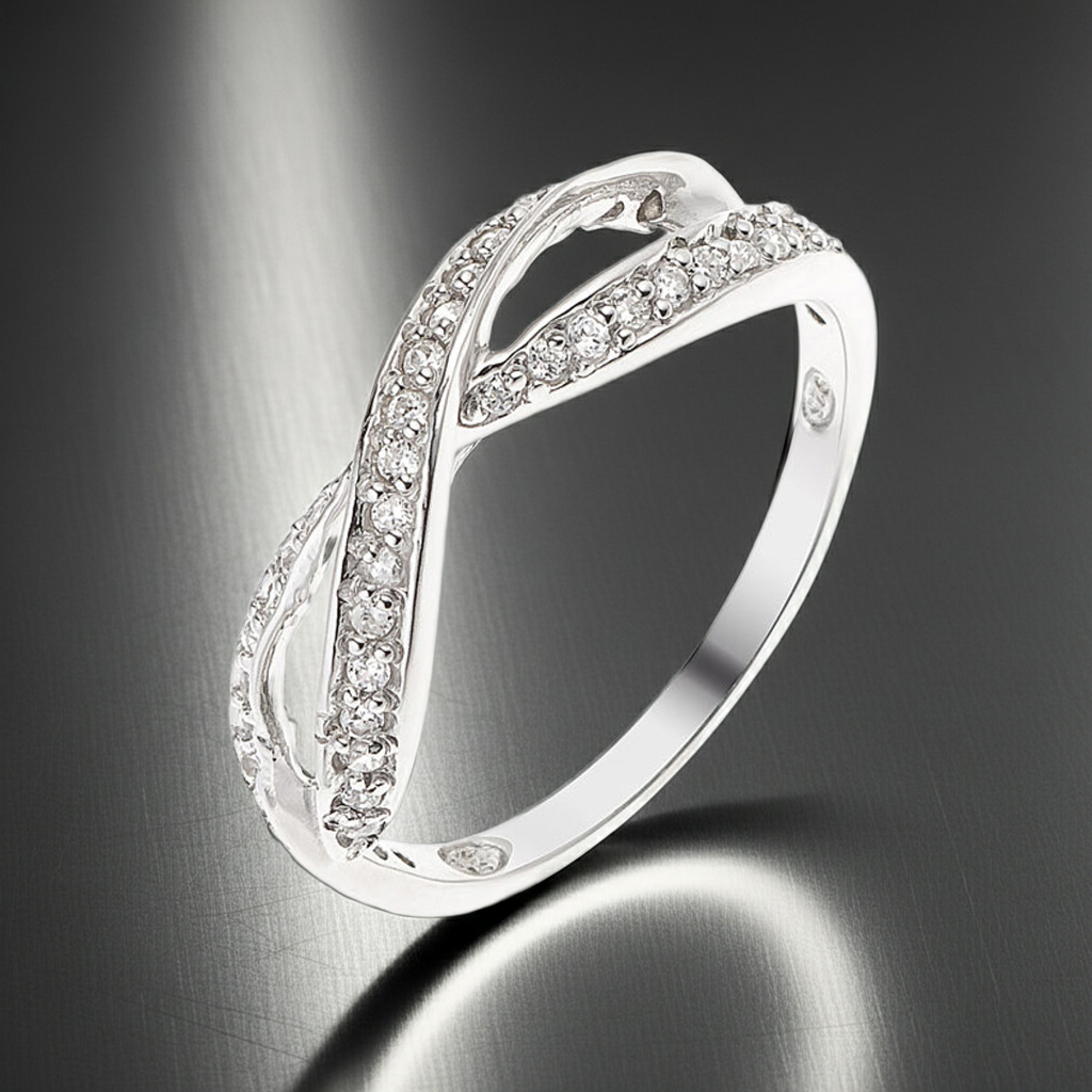 Bague demi-alliance croisée argent 925 rhodié et zirconium blanc - vue principale - Kenvia