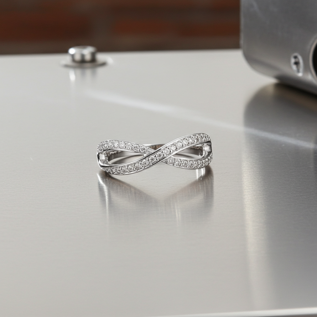 Bague demi-alliance croisée Kenvia - argent sterling rhodié et zirconium - vue de côté
