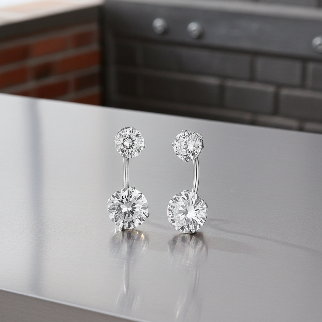 Détail des boucles d'oreilles DUO en argent 925 – éclat des zirconiums - kenvia