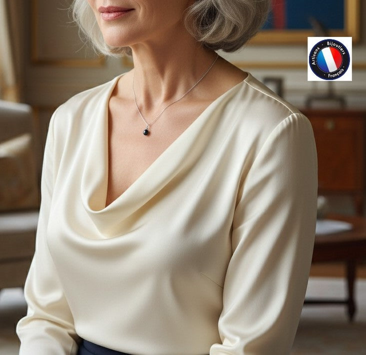 Collier perle Black Tahiti 5-6mm or blanc 9K – vue portée | Perlinea Kenvia