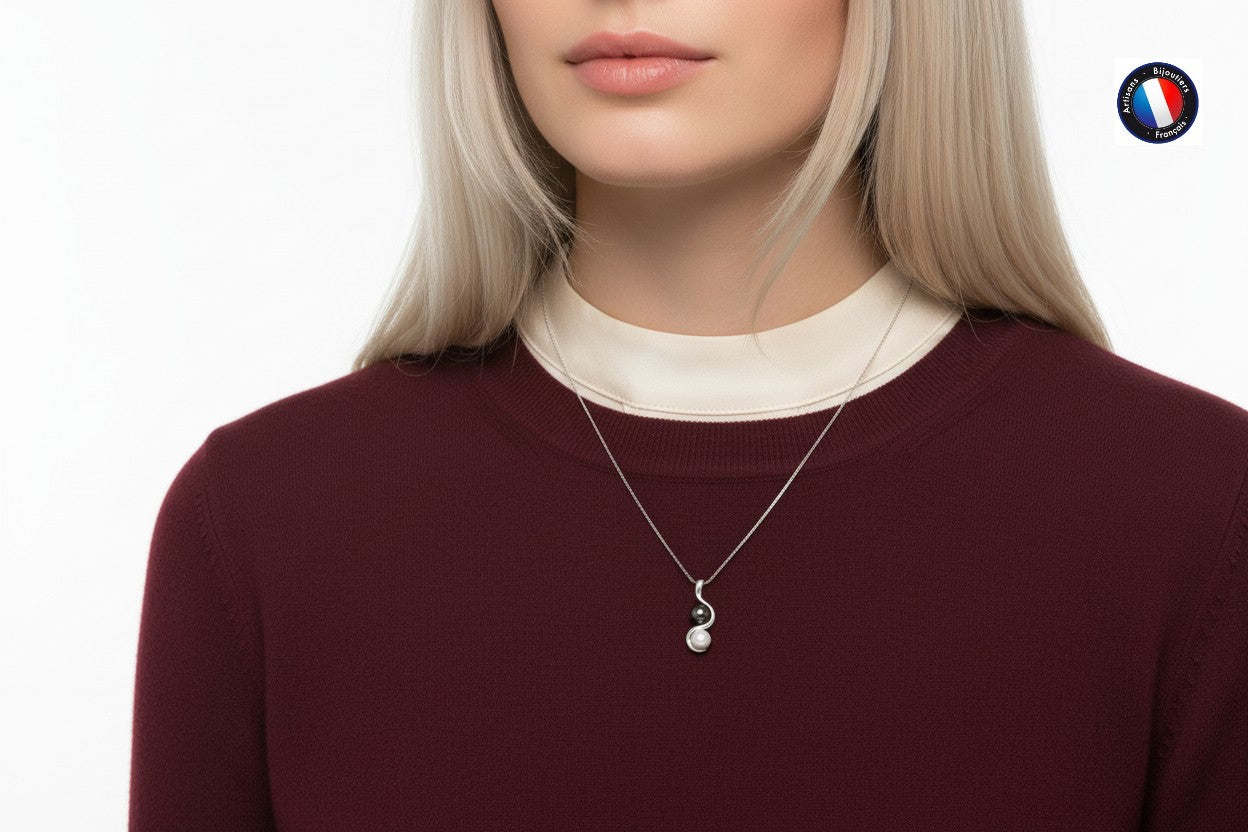 Collier perles Tahiti & eau douce blanc-noir – vue 3 | Perlinea Kenvia