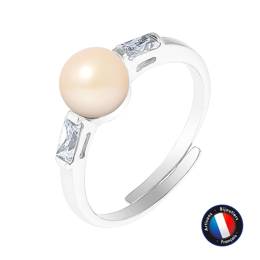 Bague perle rose 6-7mm argent 925 – vue 3 fond blanc | Perlinea Kenvia