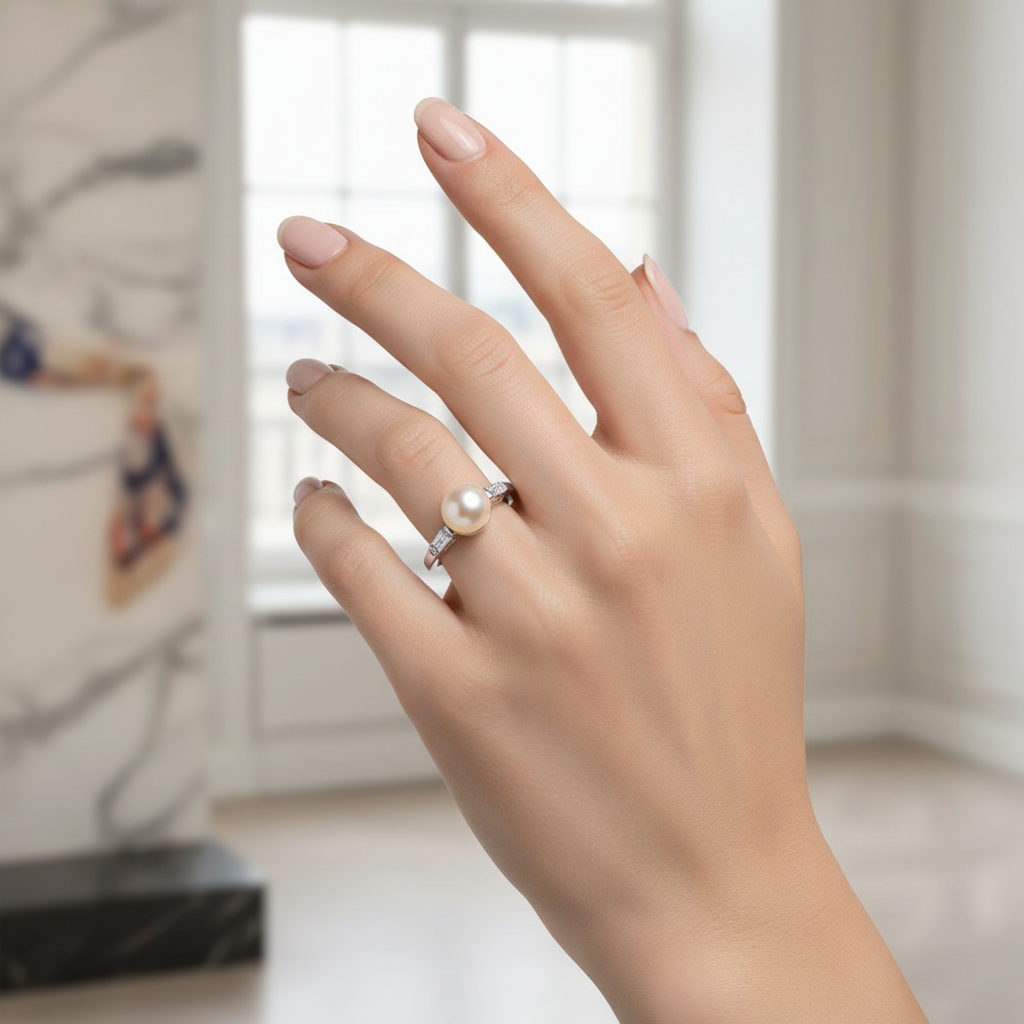 Bague perle eau douce rose réglable argent 925 – vue 2 | Perlinea Kenvia