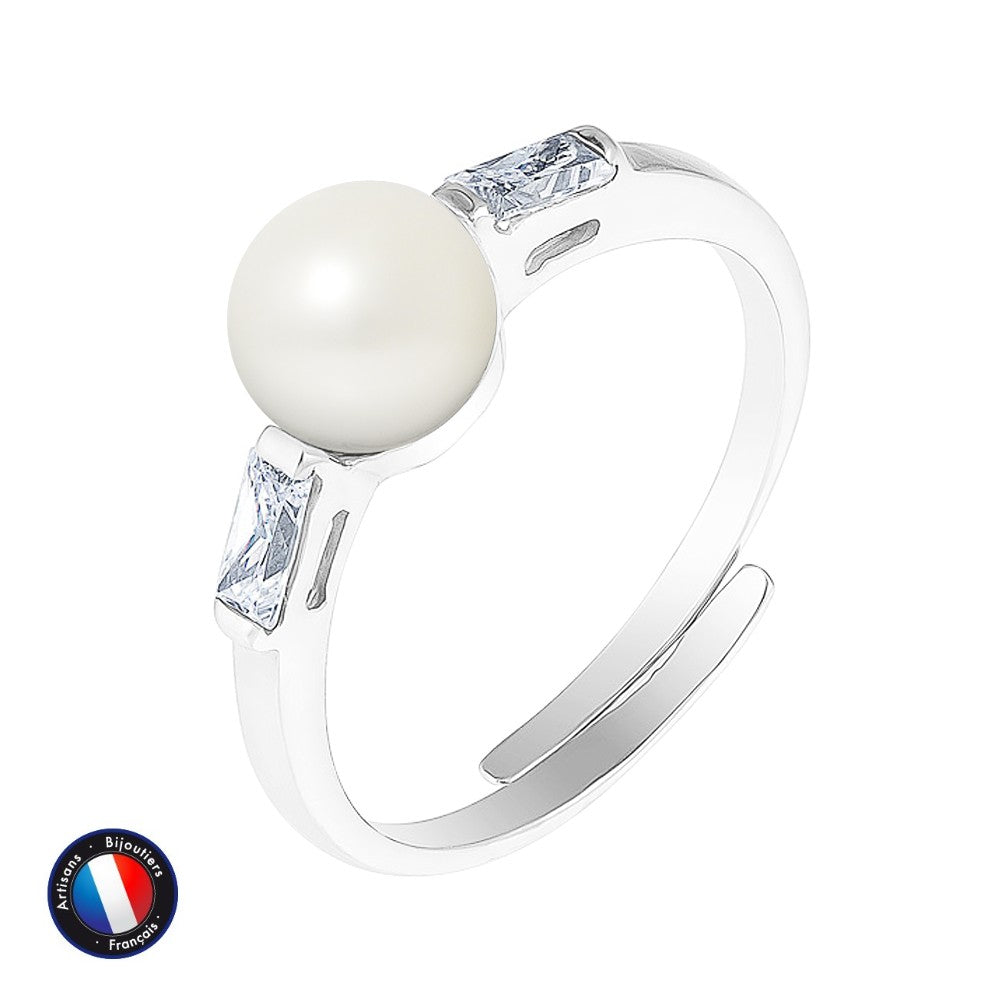 Bague perle de culture blanche 6-7mm argent 925 réglable – vue principale | Perlinea Kenvia