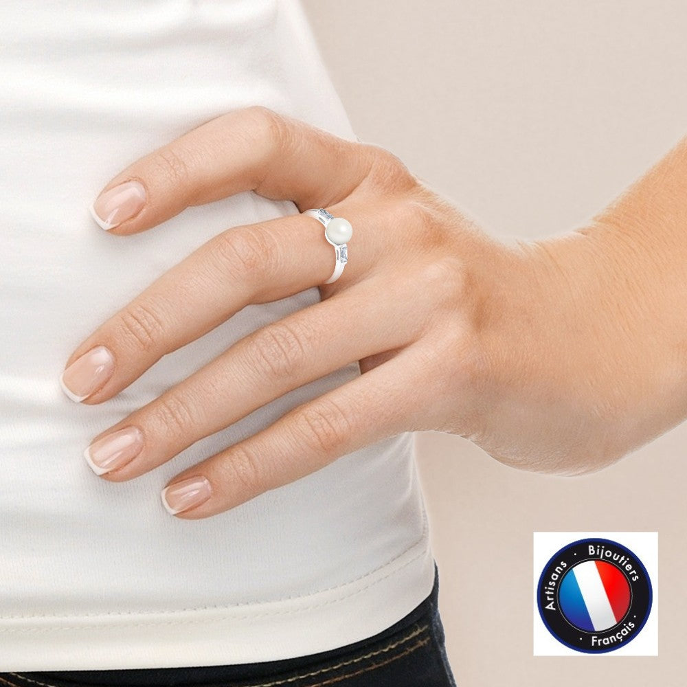 Bague perle eau douce blanche réglable argent 925 – vue 2 | Perlinea Kenvia