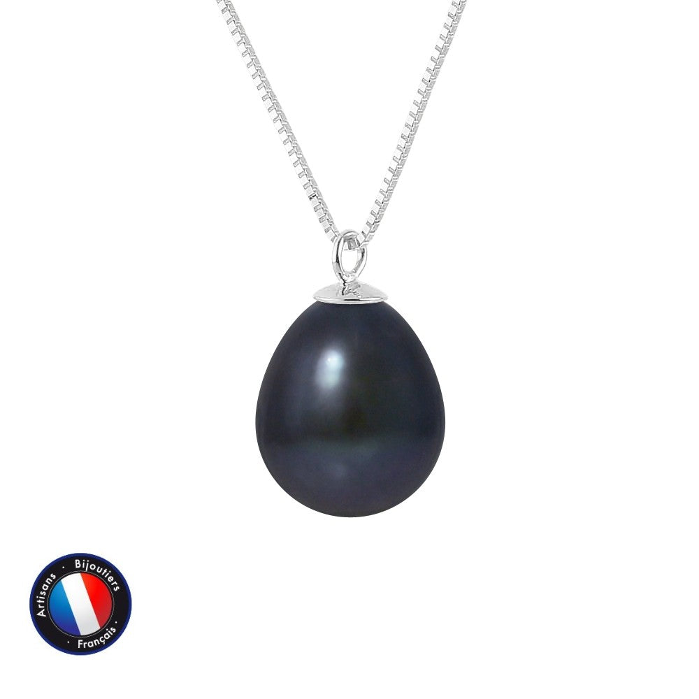 Collier perle de culture Black Tahiti 9-10mm argent 925 – vue principale | Perlinea Kenvia