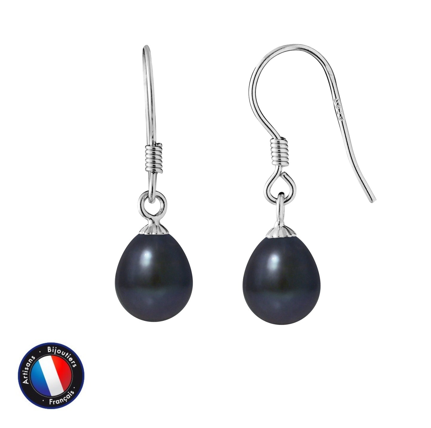 Boucles d'oreilles perles Black Tahiti 7-8mm argent 925 – vue principale | Perlinea Kenvia